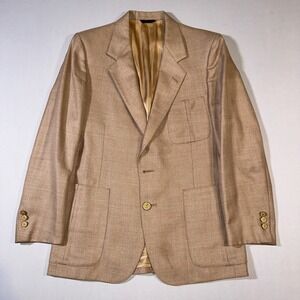 Vintage Lanvin Blazer Paris NY M 40R Tan Hopsack Wool Unicorn Crest Ivy Prep 60s